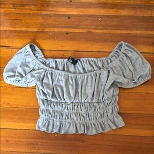 Forever 21 Blue Puff Sleeve Smocked Blouse